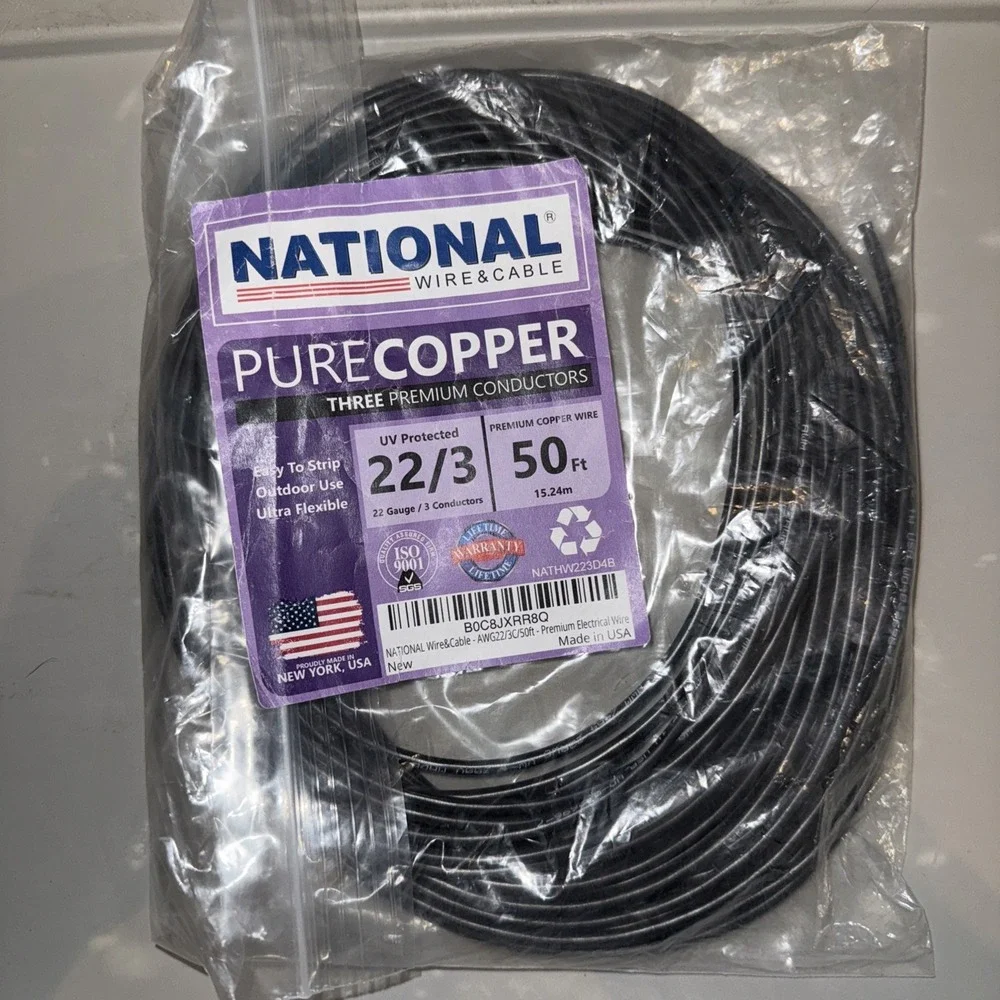 NATIONAL Wire & Cable – 22 AWG 3-Conductor Premium Copper Wire, 50Ft